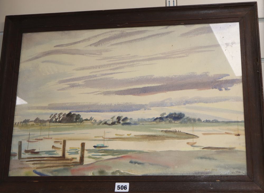 Miles Sharpe (1897-1980), watercolour, Estuary scene, 36 x 55cm